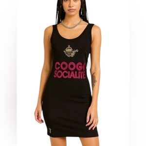 COOGI 90’s Black & Pink “Socialite” Graphic Mini Tank Dress, Rare, Chic, Edgy, M